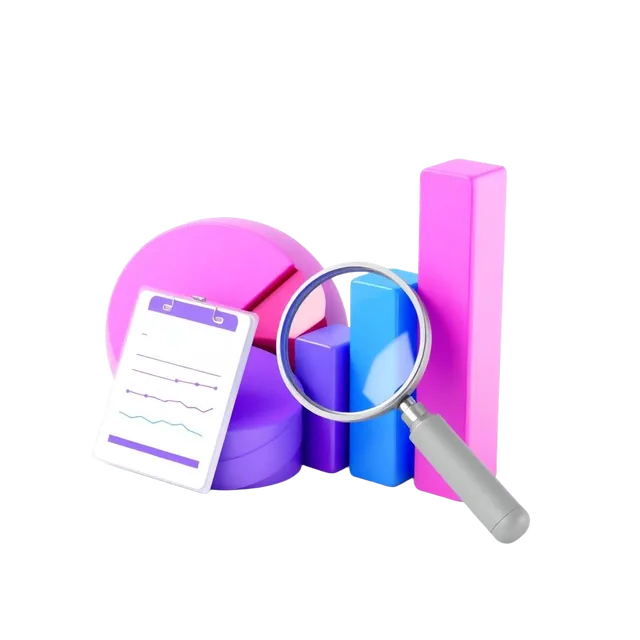 Charts and magnifying glass analytics illustration